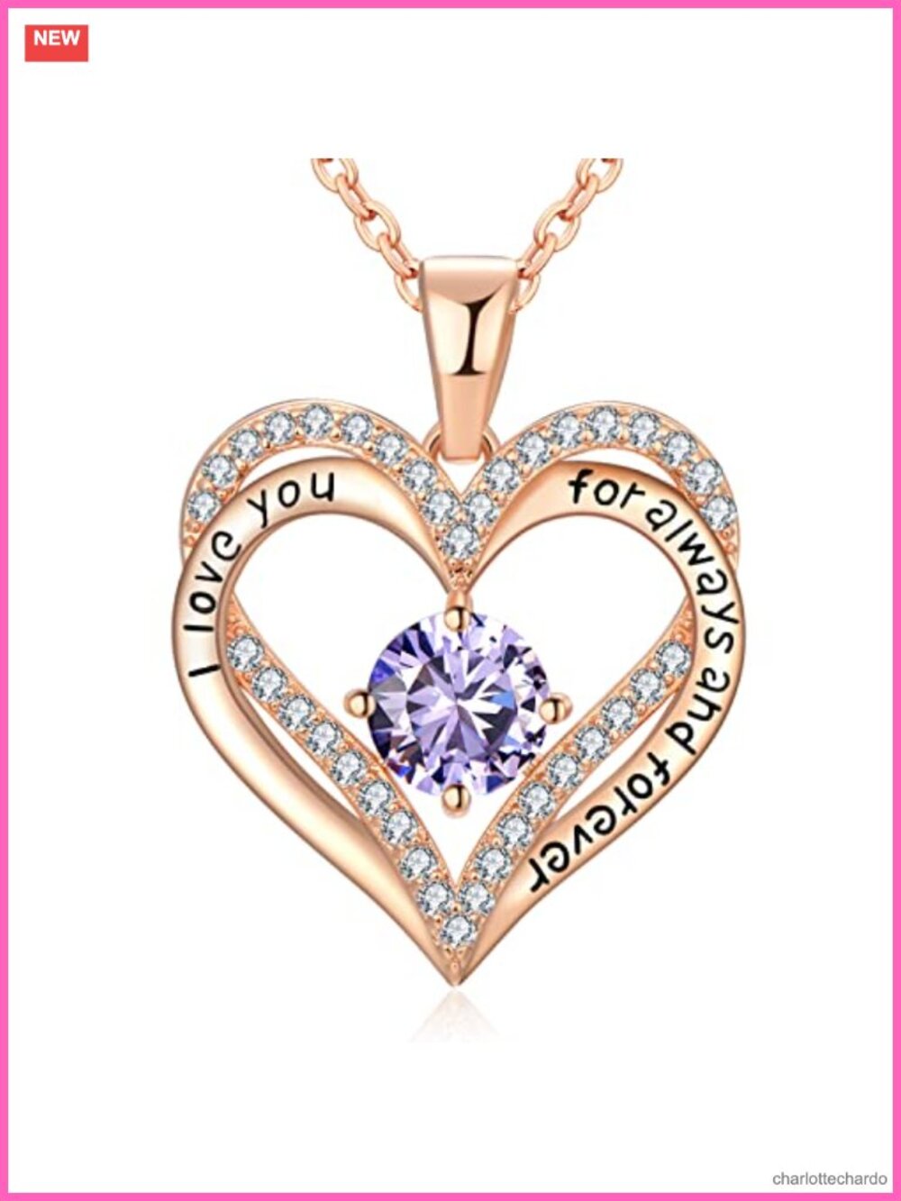 18K Rose Gold Heart Pendant Necklace with 5A Cubic Zirconia, Birthstone Jewelry